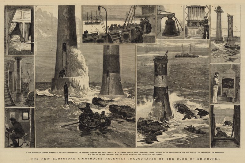 The New Eddystone Lighthouse nylig innviet av hertugen av Edinburgh av Joseph Nash
