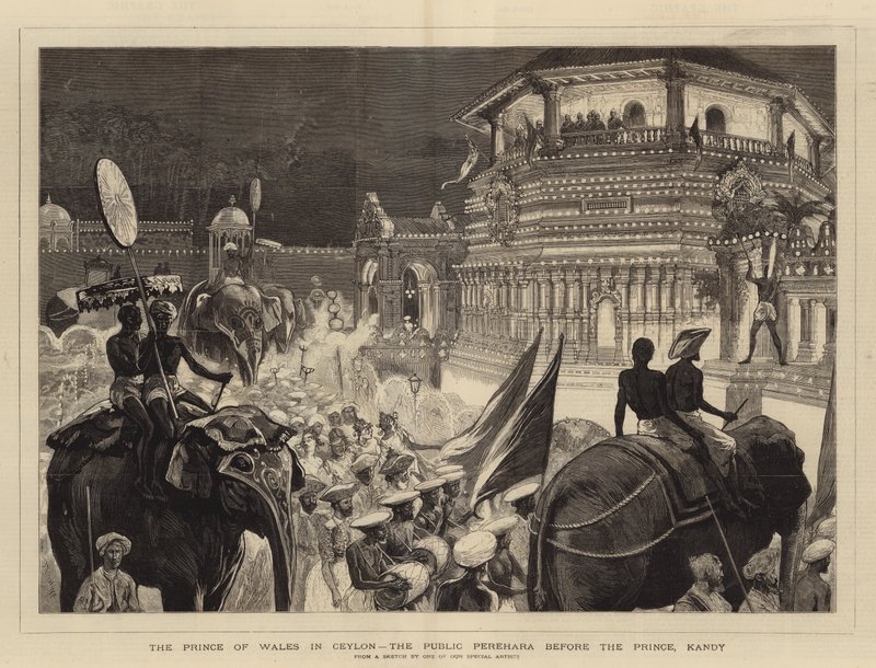 Prinsen av Wales i Ceylon, den offentlige Perahera før prinsen, Kandy av Joseph Nash