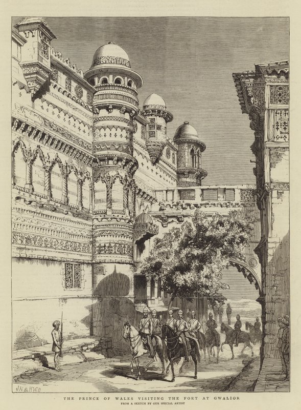 Prinsen av Wales besøker fortet ved Gwalior av Joseph Nash
