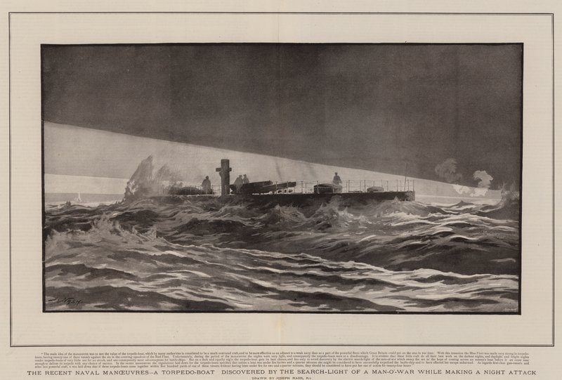 The Recent Naval Manoevres, en torpedobåt oppdaget av søkelyset til en Man-o