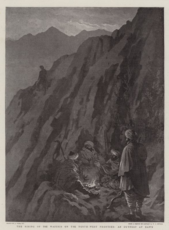 The Rising of the Waziris on the North-West Frontier, a Outpost at Dawn av Joseph Nash