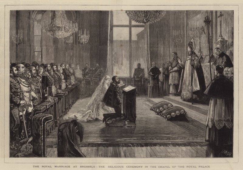 Det kongelige ekteskapet i Brussel, den religiøse seremonien i kapellet til det kongelige slott av Joseph Nash