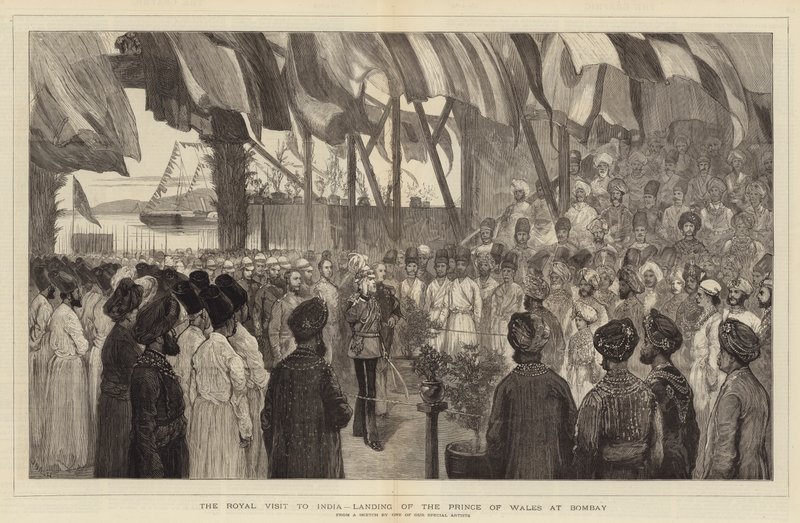 Det kongelige besøket til India, landing av prinsen av Wales i Bombay av Joseph Nash