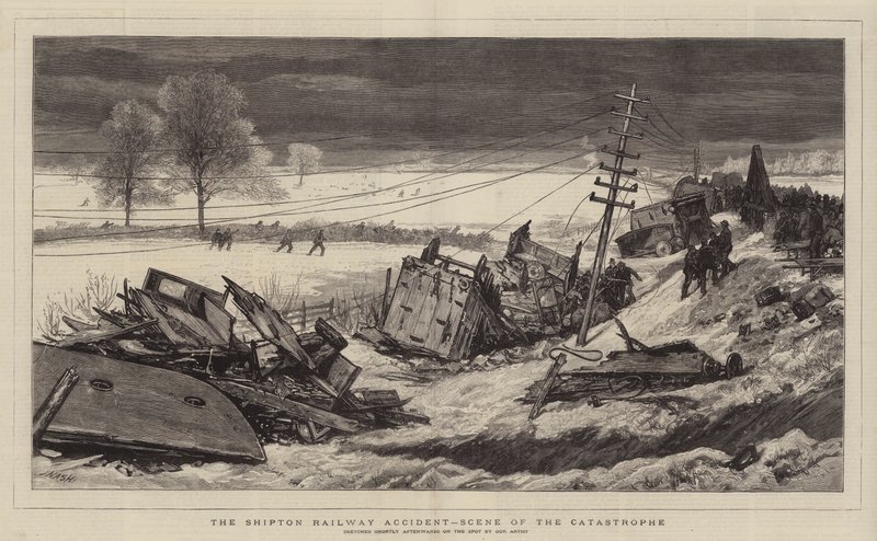 Shipton-jernbaneulykken, scenen for katastrofen av Joseph Nash