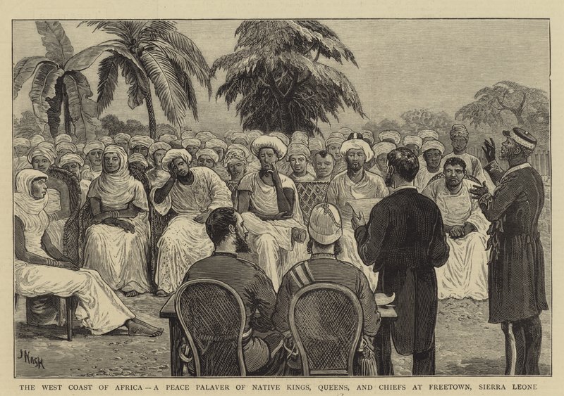 Vestkysten av Afrika, en fredspalver av innfødte konger, dronninger og høvdinger i Freetown, Sierra Leone av Joseph Nash
