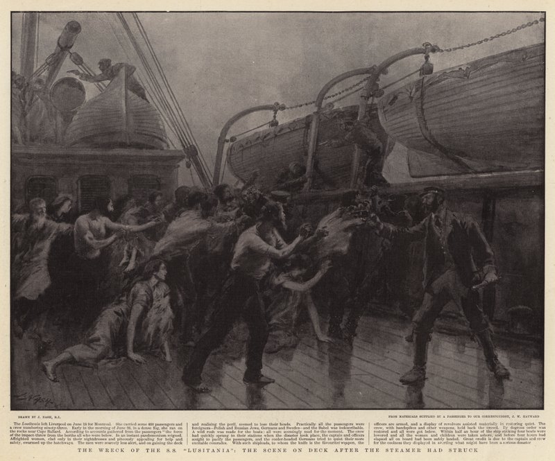 Vraket av SS Lusitania, scenen på dekk etter at Steamer hadde truffet av Joseph Nash