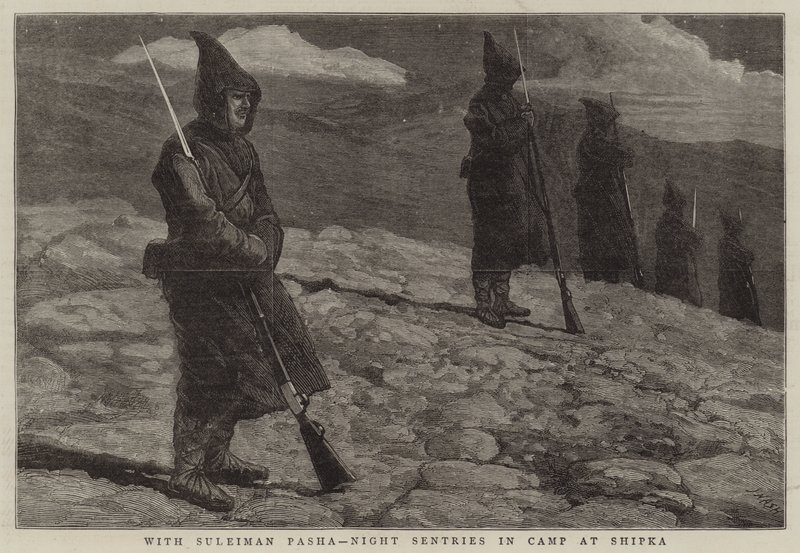 Med Suleiman Pasha, nattvakter i leiren på Shipka av Joseph Nash