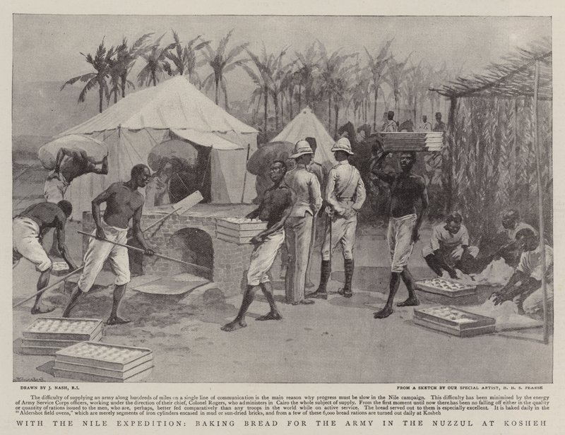 Med Nile-ekspedisjonen, baking av brød for hæren i Nuzzul ved Kosheh av Joseph Nash
