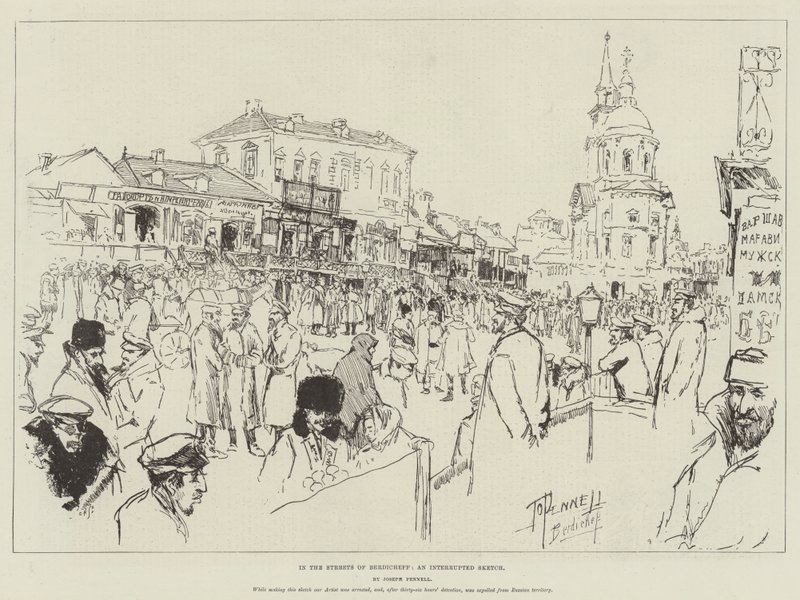 In the Streets of Berdicheff, en avbrutt skisse av Joseph Pennell