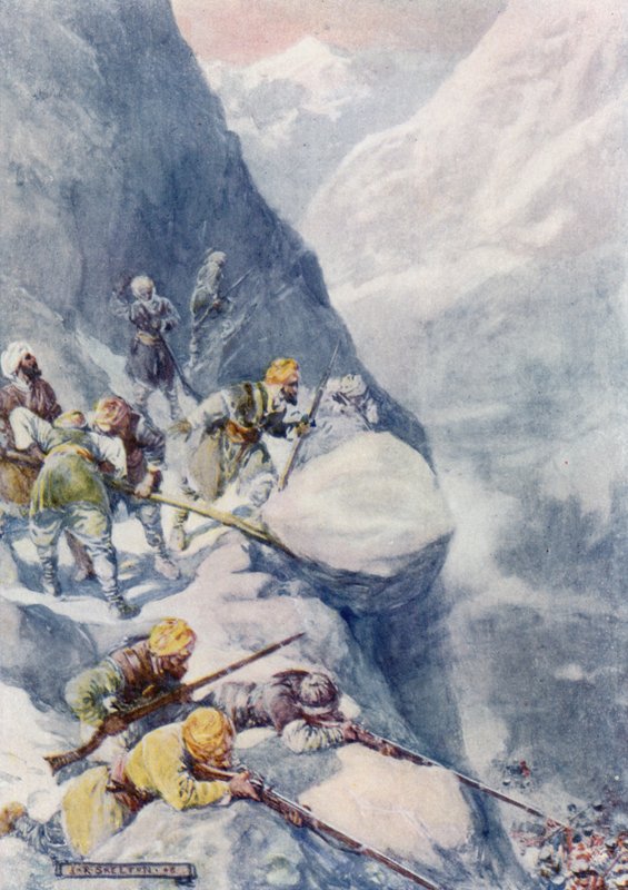 Knust av rullende steiner, meid ned av salver av muskettskudd, falt mennene i hundrevis av Joseph Ratcliffe Skelton