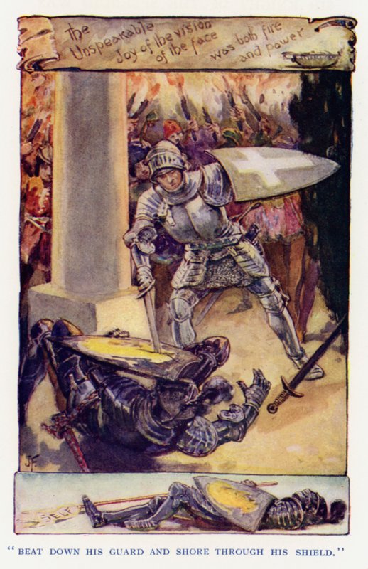 Illustrasjon for Sir Knight of the Splendid Way (farge litho) av Joseph (after) Finnemore