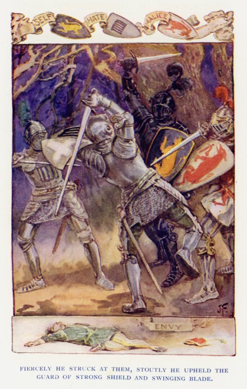 Illustrasjon for Sir Knight of the Splendid Way (farge litho) av Joseph (after) Finnemore