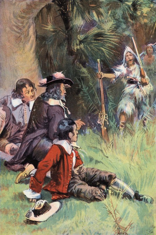 Robinson Crusoe: Jeg roper høyt til dem på spansk (farge litho) av Joseph (after) Finnemore