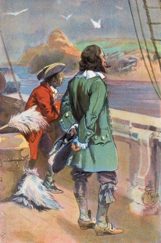 Robinson Crusoe: Jeg forlater øya (farge litho) av Joseph (after) Finnemore