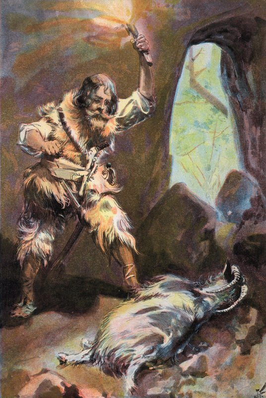 Robinson Crusoe: Jeg ser en gammel geit (farge litho) av Joseph (after) Finnemore