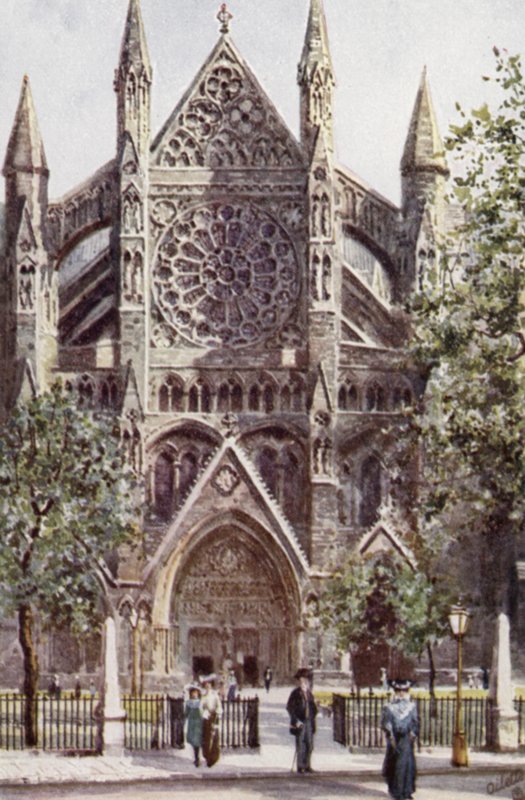 Westminster Abbey, North Transept (farge litho) av Joseph (after) Finnemore