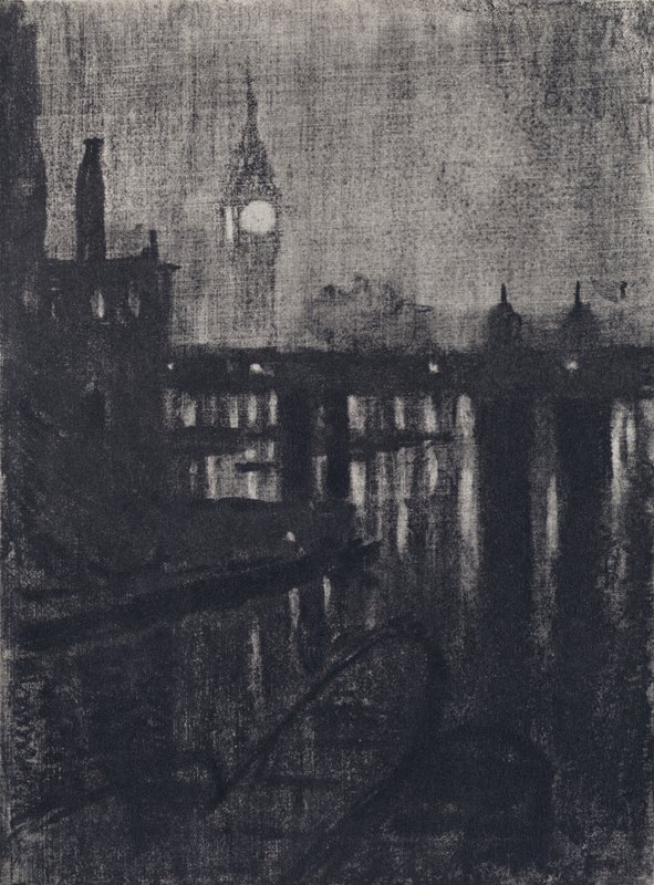 Klokketårn, natt (litho) av Joseph (after) Pennell