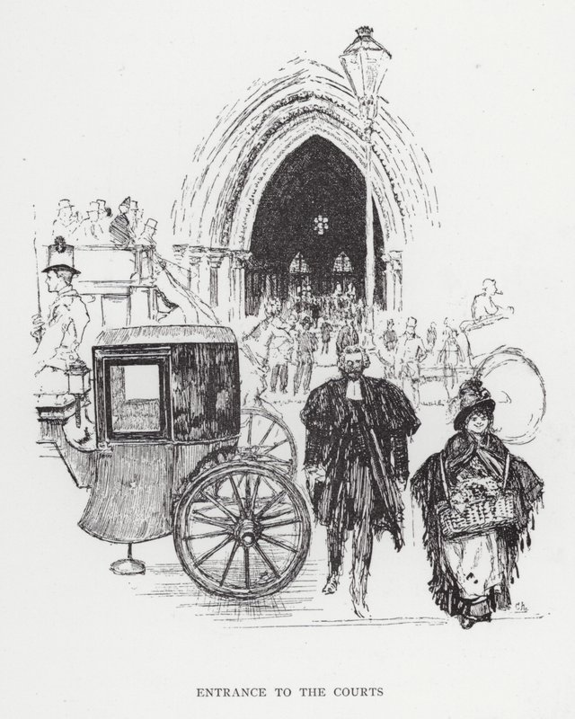 Inngang til domstolene (litho) av Joseph (after) Pennell