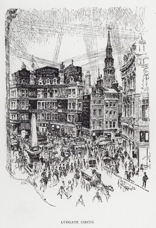 Ludgate Circus (litho) av Joseph (after) Pennell