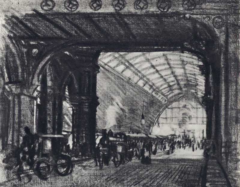 St Pancras Station (litho) av Joseph (after) Pennell