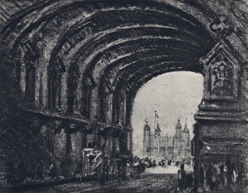 Tårnet, fra Tower Bridge (litho) av Joseph (after) Pennell