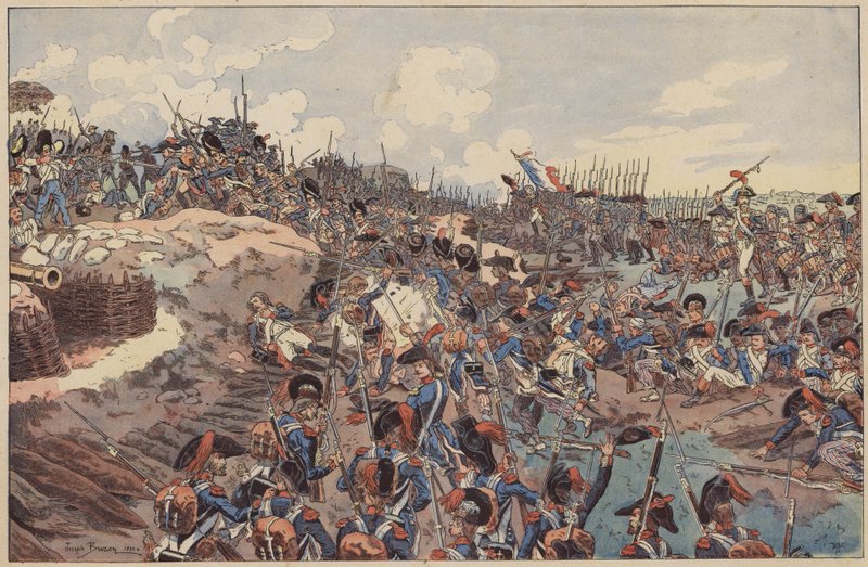 Slaget ved Jemappes, franske revolusjonskriger, 6. november 1792 (farge litho) av Joseph Charles (after) Beuzon