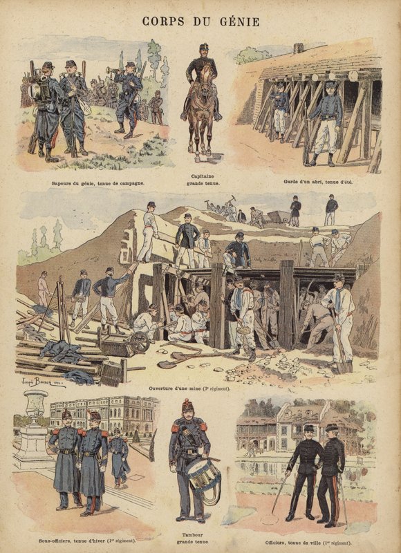Militære ingeniører av den franske hæren (farge litho) av Joseph Charles (after) Beuzon