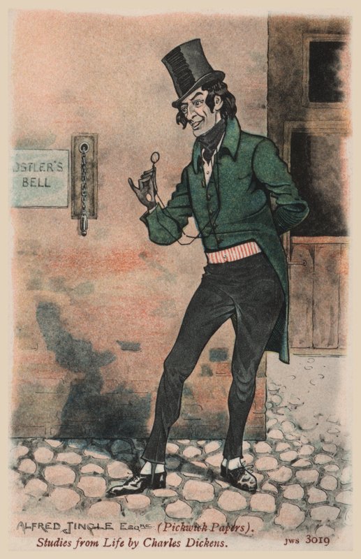 Alfred Jingle, Pickwick Papers (farge litho) av Joseph Clayton  Clarke