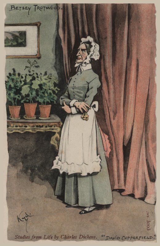 Betsey Trotwood, David Copperfield (litho-farge) av Joseph Clayton  Clarke