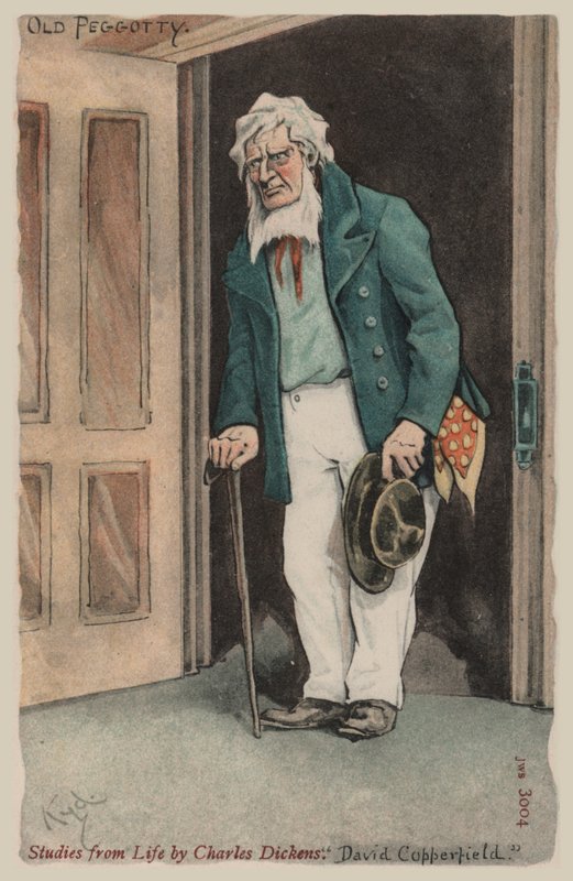 Old Peggotty, David Copperfield (litho-farge) av Joseph Clayton  Clarke