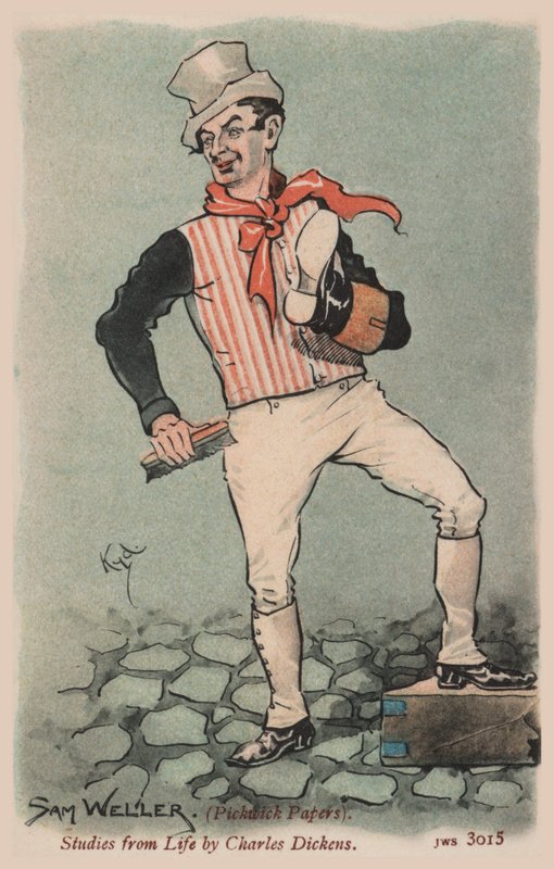 Sam Weller, Pickwick Papers (farge litho) av Joseph Clayton  Clarke