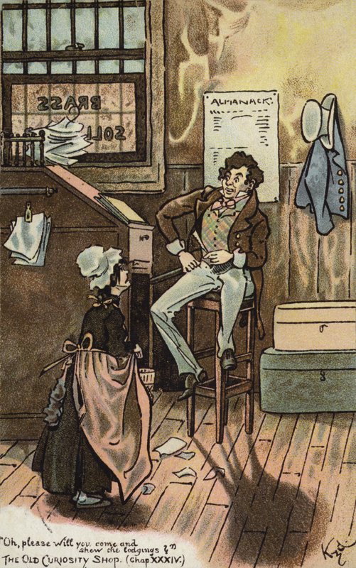 Scene fra The Old Curiosity Shop, av Charles Dickens (farge litho) av Joseph Clayton (1856 1937) (after) Clarke