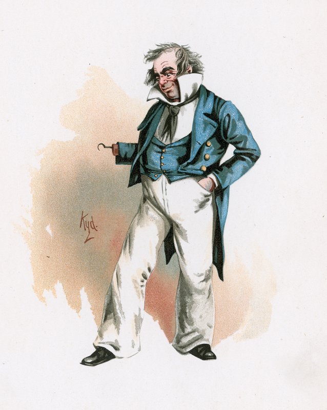 Captain Cuttle, illustrasjon fra 'Character Sketches from Charles Dickens', ca. 1890 av Joseph Clayton Clarke