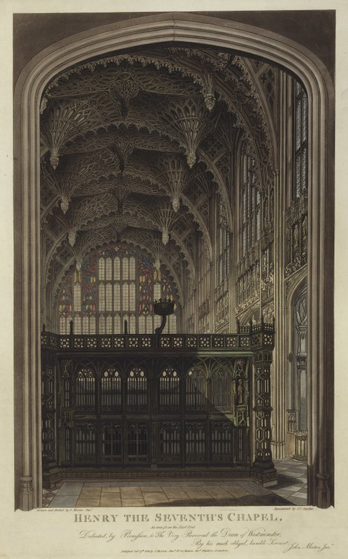 Henry VII Chapel, Westminster Abbey, London (akvatint) av Joseph Constantine Stadler