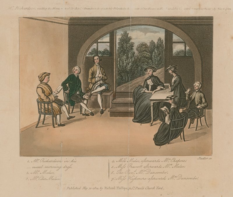 Mr Richardson leste manuskriptet til Charles Grandison i 1751 av Joseph Constantine Stadler