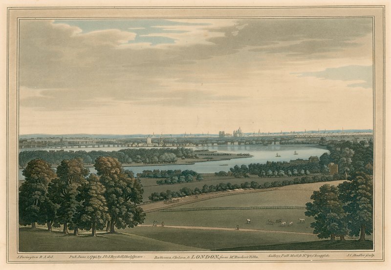 Battersea, Chelsea og London, fra Mr Rucker's Villa av Joseph Farington