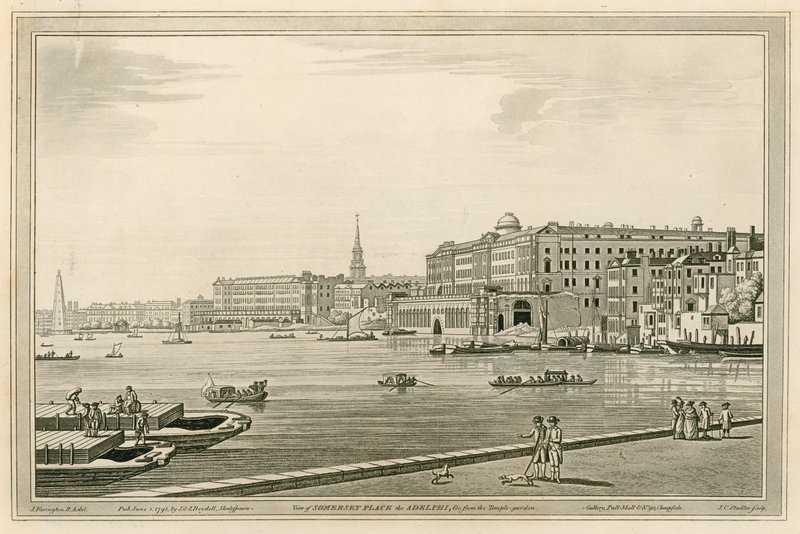 Utsikt over Somerset Place, Adelphi, osv. fra tempelhagen av Joseph Farington