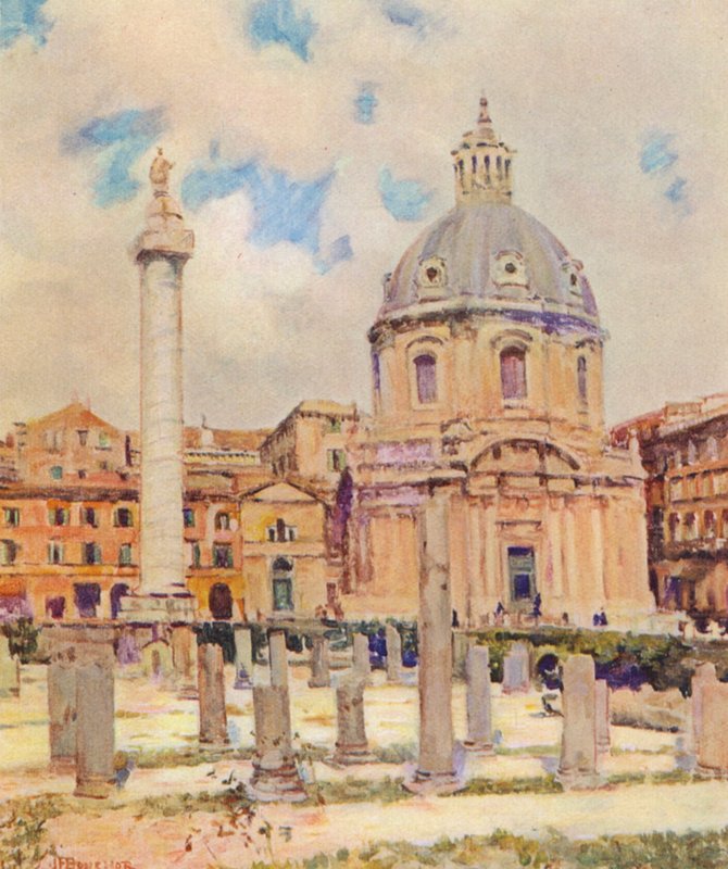 Roma: Forum Trajan (fargelitografi) av Joseph Felix Bouchor