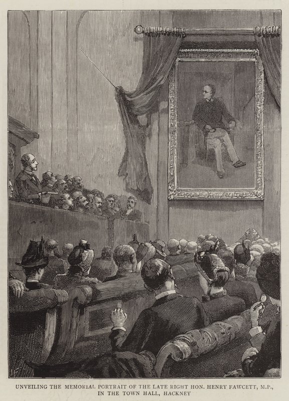 Avduking av minneportrettet til den sene høyre ærede Henry Fawcett, MP, i rådhuset, Hackney av Joseph Finnemore