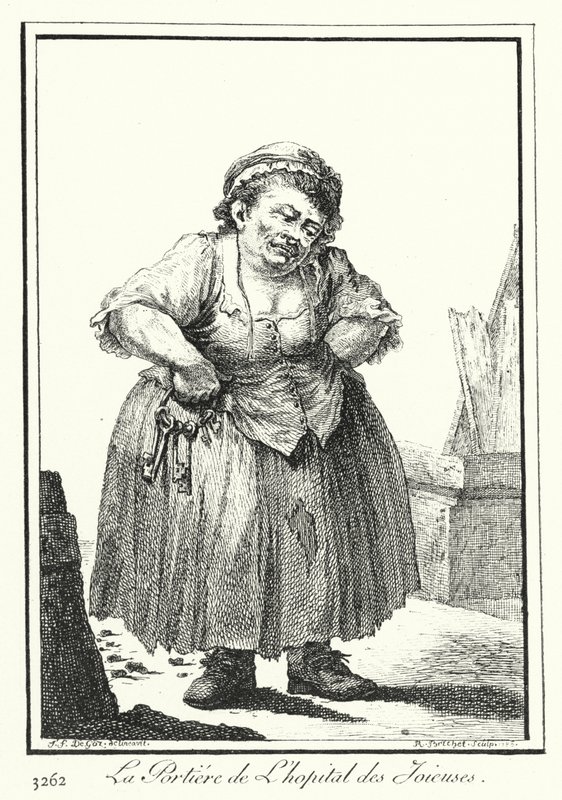 Dørvakten til Hopital des Joieuses (gravering) av Joseph Franz von (after) Goez