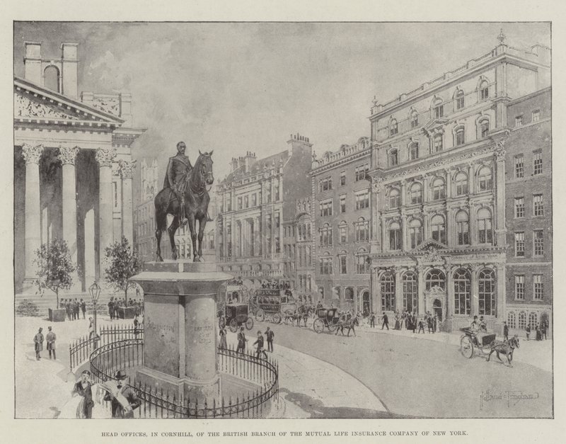 Hovedkontor, i Cornhill, til den britiske grenen av Mutual Life Insurance Company of New York av Joseph Holland Tringham