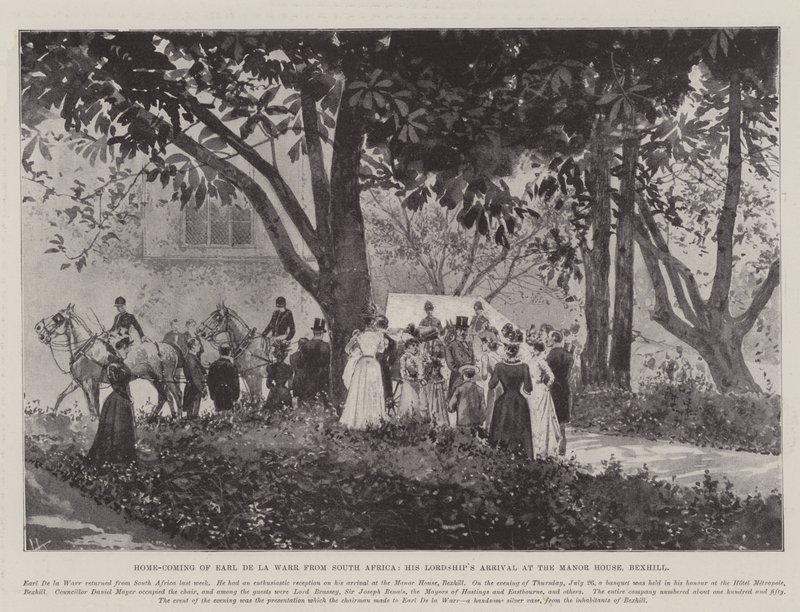 Earl de la Warrs hjemkomst fra Sør-Afrika, Hans Lordships ankomst til herregården, Bexhill av Joseph Holland Tringham