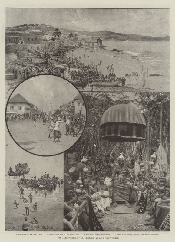 Ashanti-ekspedisjonen, skisser ved Cape Coast Castle av Joseph Holland Tringham