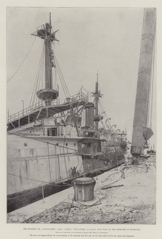 The Building of a Battle-Ship, HMS Ocean, Twin-Screw, 1. klasse, 12 950 tonn, i verftet i Plymouth av Joseph Holland Tringham