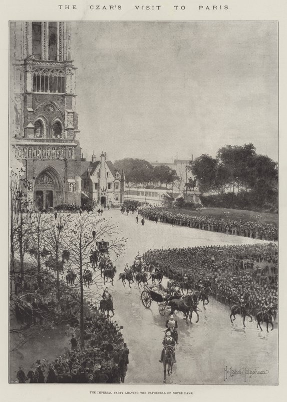 Tsarens besøk i Paris, det keiserlige partiet forlater katedralen i Notre Dame av Joseph Holland Tringham