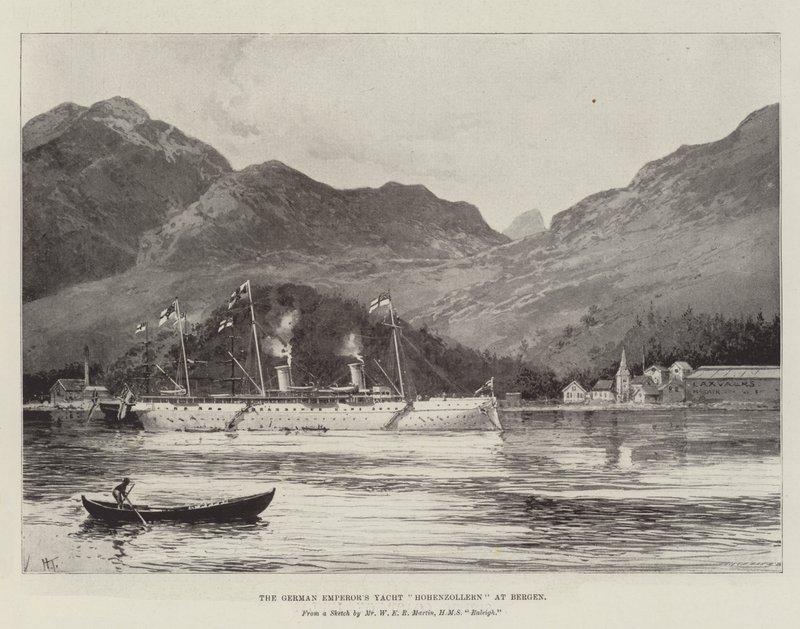 Den tyske keiserens Yacht Hohenzollern ved Bergen av Joseph Holland Tringham