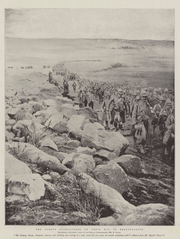 Gordon Highlanders på vei til Elandslaagte av Joseph Holland Tringham