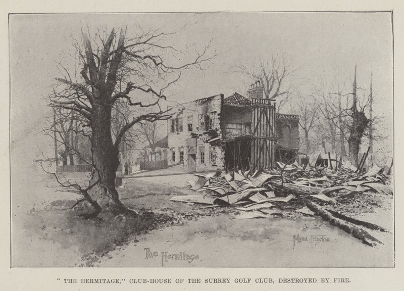 Hermitage, klubbhuset til Surrey Golf Club, ødelagt av brann av Joseph Holland Tringham