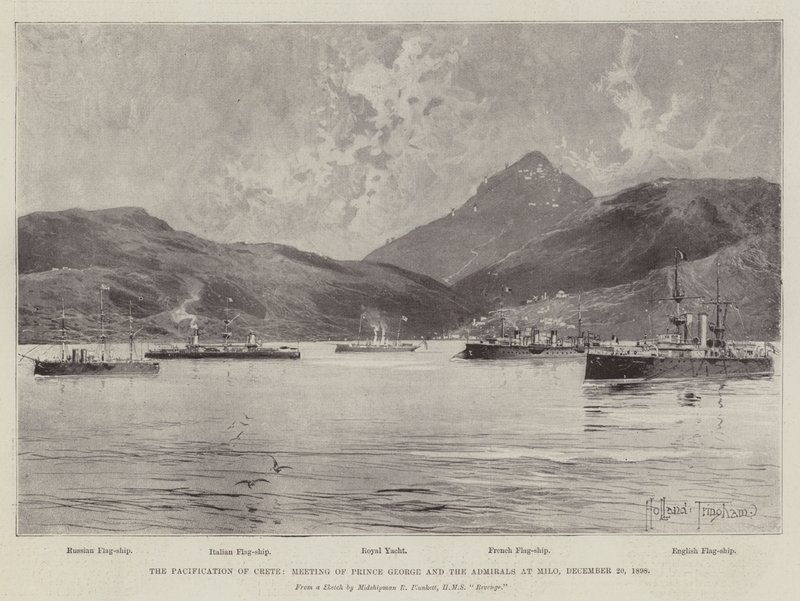 Stillehavet på Kreta, møte mellom prins George og admiralene i Milo, 20. desember 1898 av Joseph Holland Tringham