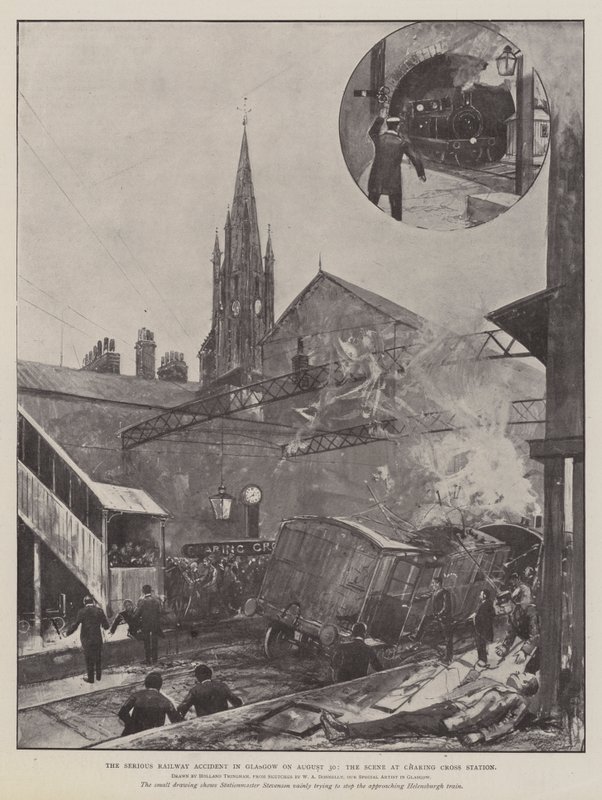 Den alvorlige jernbaneulykken i Glasgow 30. august, scenen på Charing Cross Station av Joseph Holland Tringham